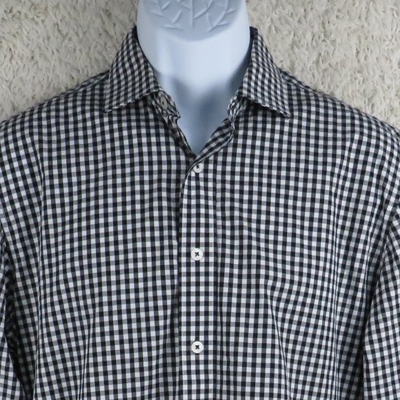 Nick Graham* Men's Long Sleeve‎ Button Down Curved Hem Checkered Shirt~ Medium - Picture 6 of 12
